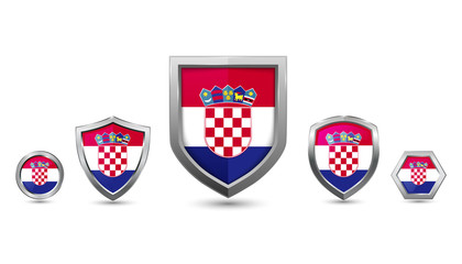 Set of Croatia country flag with metal shape shield