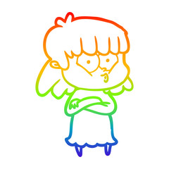 rainbow gradient line drawing cartoon whistling girl