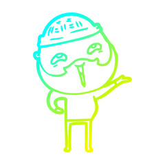 cold gradient line drawing cartoon happy bearded man