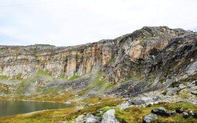 Landscape mountains and river Greenland, Nuuk fjord