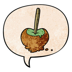 cartoon toffee apple and speech bubble in retro texture style