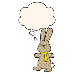 cartoon rabbit and thought bubble in comic book style