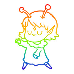 rainbow gradient line drawing cartoon alien girl dancing