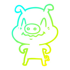 cold gradient line drawing nervous cartoon pig