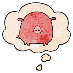 cartoon pig and thought bubble in grunge texture pattern style