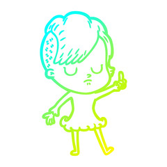 cold gradient line drawing cartoon woman