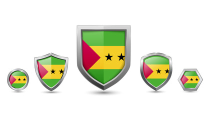 Obraz premium Set of sao tome and prencipe country flag with metal shape shield badge