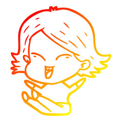 warm gradient line drawing happy cartoon girl