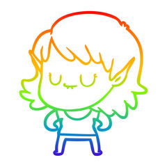 rainbow gradient line drawing happy cartoon elf girl