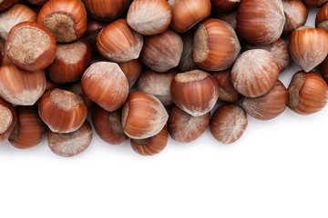 Hazelnuts isolated on white background