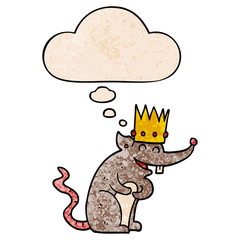 cartoon rat king laughing and thought bubble in grunge texture pattern style