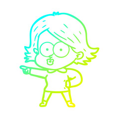 cold gradient line drawing cartoon girl pouting