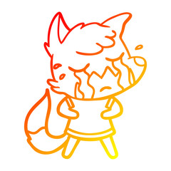 warm gradient line drawing crying fox cartoon