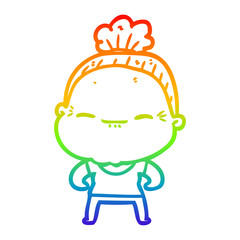 rainbow gradient line drawing cartoon peaceful old woman