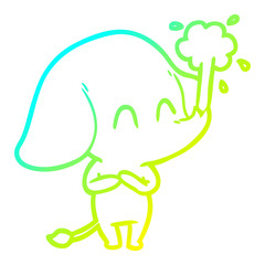 cold gradient line drawing cute cartoon elephant spouting water