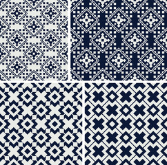 Geometric seamless patterns. Set of monochrome ornaments. Vector illustration