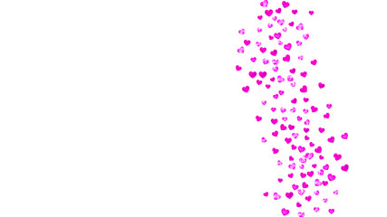 Mothers day background with pink glitter confetti. Isolated heart symbols in rose color. 