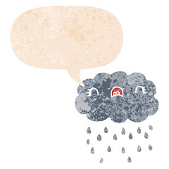 cute cartoon cloud and speech bubble in retro textured style