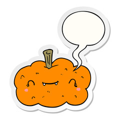 cartoon pumpkin and speech bubble sticker