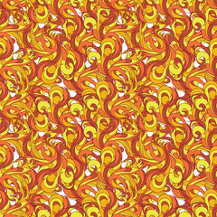 Smooth painted ornament in warm range. Seamless pattern of simple wave tracery and curls. Endless texture for office supplies and printing on fabrics.
