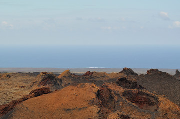 Scenic volcanic landscapes on Timanfaya National Park. Lanzarote. Canary Islands. Spain