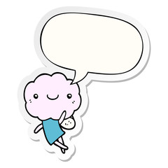 cute cloud head creature and speech bubble sticker