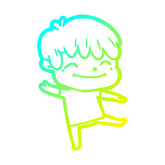 cold gradient line drawing happy cartoon boy