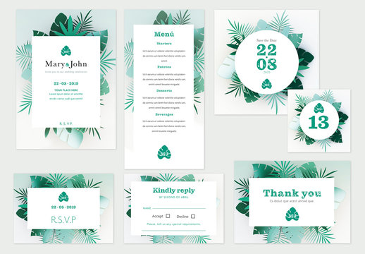 Wedding Suite with Tropical Leaf Illustrations