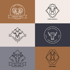 Vector collection of logo illustrations of farm animals icons in linear style isolated on background. Reading linear icons of farm animals are perfect for printing as well as for use in logos.