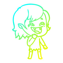 cold gradient line drawing cartoon laughing vampire girl