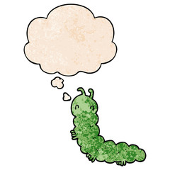 cartoon caterpillar and thought bubble in grunge texture pattern style
