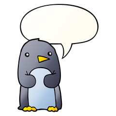 cartoon penguin and speech bubble in smooth gradient style