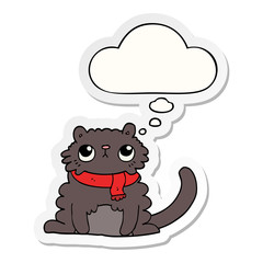 cartoon cat and thought bubble as a printed sticker