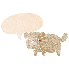 cartoon dog and speech bubble in retro textured style