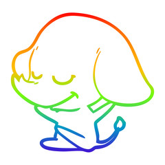 rainbow gradient line drawing cartoon smiling elephant