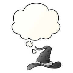 cartoon wizards hat and thought bubble in smooth gradient style