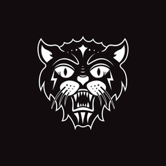 Evil black cat. Cat logo on black background