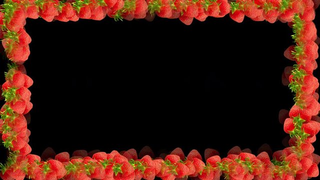 Animated strawberries border loop with space to insert your text, 4k. Healthy eating concept 