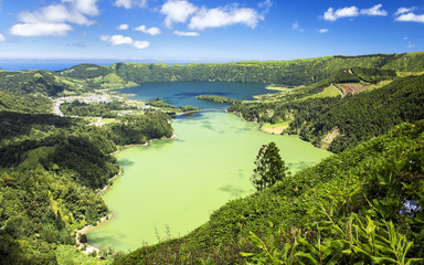 The famous Sete Cidades panorama from Vista do Rei, Sao Miguel, Azores.