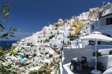Picturesque Cityscape of Oia Village in santorini Island Located on Volcanic Calderra at Daytime.