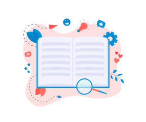 Flat design open book. Reading concept. Vector illustration	