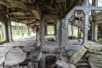 Old destroyed military barracks ruins from the World War II at Westerplatte in Gdansk, Poland.