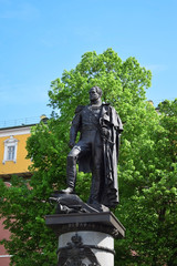 Moscow, Russia - May 13, 2019: Monument to Alexander I in the Alexander Garden on a sunny day