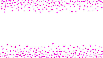 Mothers day background with pink glitter confetti. Isolated heart symbols in rose color. 