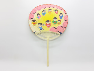 Beautiful Artistic Handmade Japanese Culture Traditional Hand Fan in White Isolated background