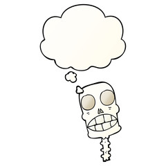 cartoon spooky skull and thought bubble in smooth gradient style