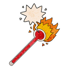 cartoon thermometer and speech bubble in retro texture style