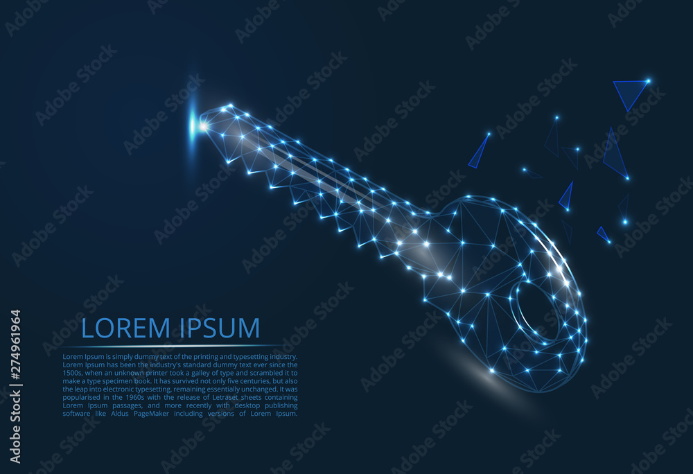 Poster abstract image of the key in the form of a constellation. consists of points and lines. data storage