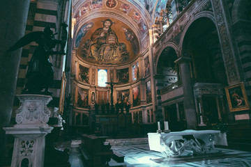 Panoramic view of interior of Pisa Cathedral