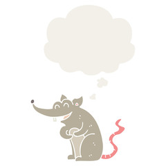 cartoon rat and thought bubble in retro style